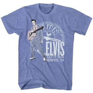 Elvis Presley Sun Records Memphis Tn Light Blue Heather Adult T Shirt
